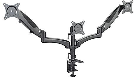K&M 23878 Bildschirm-Dreifachhalter - Für 3 Monitore bis 24 Zoll - mit Kabelführung und Büro-Schreibtisch-Klemme