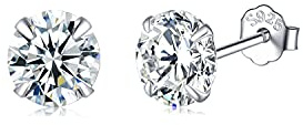SNORSO Boucles d'oreilles Femme Argent 925, Clous d'oreilles Plaqué Or Avec Zircone Cubique 5mm pour Femme Fille