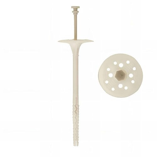200 fixations d'isolant longue expansion - spéciale maçonnerie - clou polyamide - plastique 10 x 200 mm