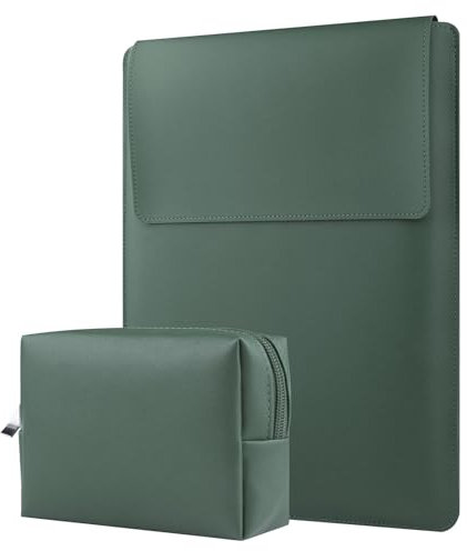 HoYiXi 13 14 Zoll Laptop Hülle wasserdichte Leder Tasche mit Verstellbarem Ständer Kompatibel mit MacBook Pro 14 Zoll 2021/MacBook Air 13 Zoll M1 2021-2018/MacBook Pro 13 Zoll 2021-2016, Grün