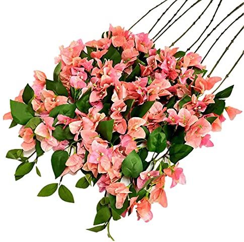 Gladiolus garden 10pcs Silk Bougainvillea Grabble Tree Branch Faux Climbing Design Bougainvillea Spectabilis Flower Stems for Wedding Centerpiece Floral Decoration (pink)