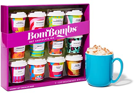 BomBombs, Hot Chocolate Mix Gift Set with Mini Cup Packaging, Dessert Flavours Include Rocky Road, Cookies Butter, Pumpkin Pie & More, Set of 12