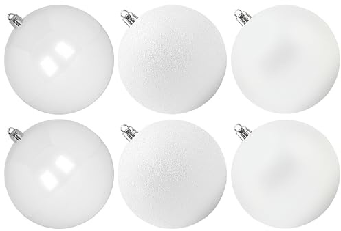 Benjia Weihnachtskugeln Groß Aussen, Dekokugel Wetterfeste Riesen Große Gross XXL Outdoor Draußen Draussen Kunststoff Weihnachtskugel Christbaumkugeln Kugeln Weihnachten (10cm/6STK, Weiss)