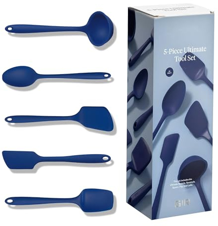 GIR: Get It Right - 5 Piece Silicone Utensil Set - Ladle, Spatula, Flip, Spoon & Spoonula - Non-Stick - Heat Resistant - Dishwasher Safe - Kitchen Utensils - Baking Supplies - BPA & BPS Free - Navy