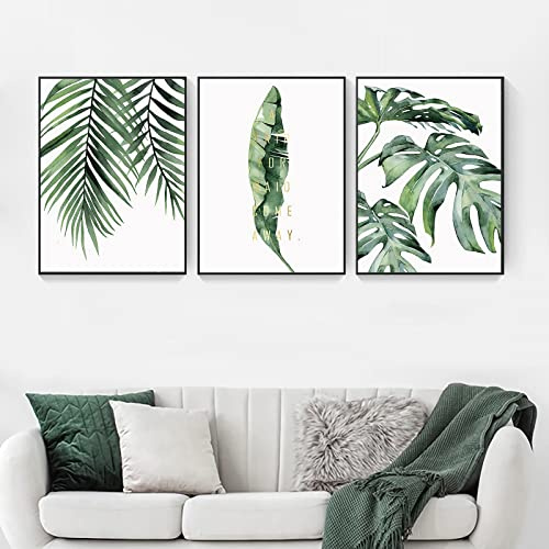 Trayosin 3er Premium Poster Set Skandinavischer Stil Tropische Pflanzen Poster Grüne Blätter Bild Moderne Wandbilder, Bilder auf Leinwand für Wohnzimmer Schlafzimmer Deko,Ohne Rahmen (50x70cm)
