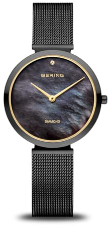 Bering Damen Quarz Uhr | Armbanduhr 32 mm Edelstahlgehäuse und Zifferblatt | Milanaisearmband | Saphierglas | 3 ATM | 18132