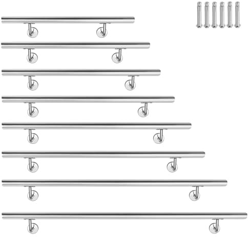 XMTECH Pasamanos de acero inoxidable, barandilla de pared, para exteriores e interiores, con soportes de pared y material de montaje, longitud: 100 cm