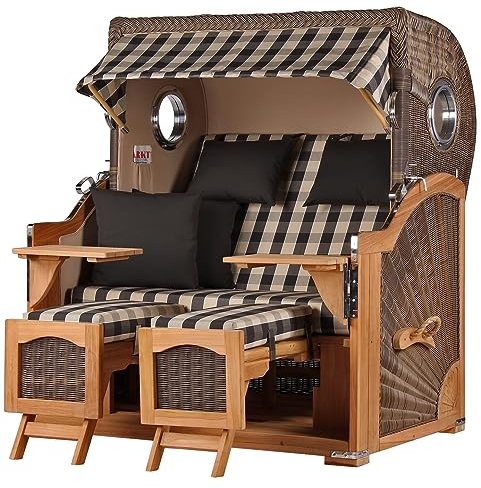 bene living Strandkorb-Set Ammersee 2,5-Sitzer Teak - PE grau - Modell 505 - Liftersystem