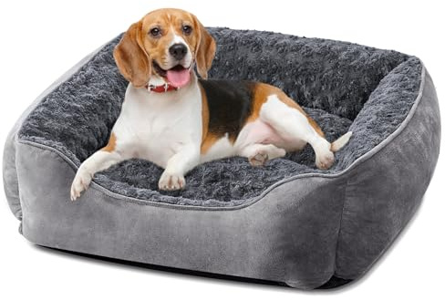 JOEJOY Dog Bed Medium - Washable Rectangle Dog Beds, Anti-Anxiety, Soft Plush Non-Slip Bottom Pet Bed - Small | Medium | Large Size Mattress Mat, Grey