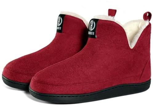 GURGER Herren Damen Hausstiefel Plüsch Gefüttert Hüttenschuhe Warm Winter Hohe Hausschuhe