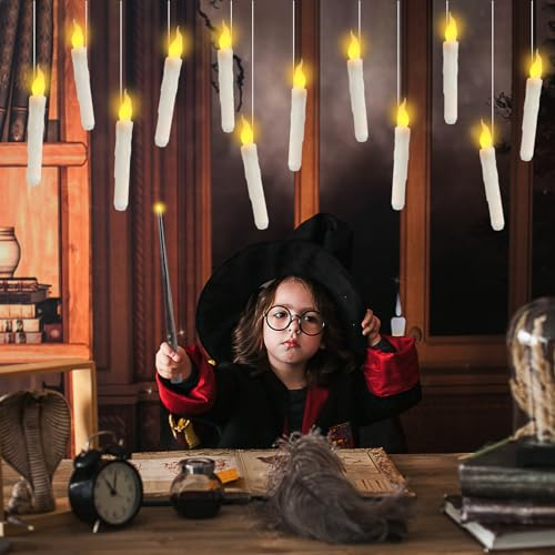 Lergas 12 Stück Weihnachtsdeko Schwebende Kerzen, Floating Candles mit Zauberstab-Fernbedienung, Weihnachten Deko LED Fliegende Kerzen Batteriebetrieben für Weihnachtsdeko Innen und Party Deko