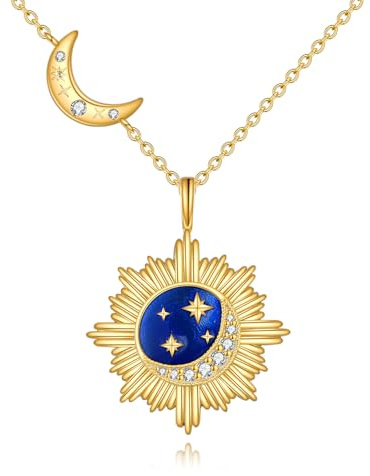YAFEINI Sonne und Mond Kette Damen 925 Sterling Silber Opal Keltischer Mond Anhänger Halskette Mondstein Sonne Schmuck Geschenk