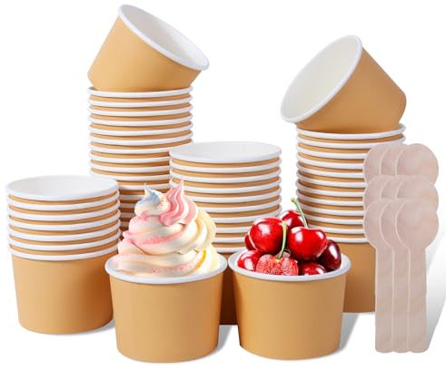 AQSXO Lot de 100 mini cuillères en bois jetables pour crème glacée, yaourt glacé, soupe, 237 ml.