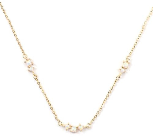 Halskette Damen Gold 585 Echtgold, Frauen 14K Gelbgold Schlichte Halskette mit Opal