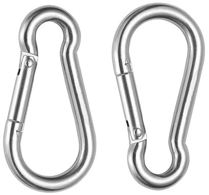2 PCS Small Carabiner Clip Spring Snap Hooks 304 Stainless Steel Metal Clip M6 Locking Carribenares for Hammock Swing Set Hiking Camping Fishing (Not for Climbing)