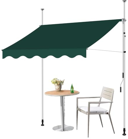 Markise, Klemmmarkise, Balkon Markise Ohne Bohren, Handkurbel Klemmarkisse, Sonnenschutz Balkon, Höhenverstellbar, UV-beständig und Wasserdicht für Terrasse Balkon (Color : Dunkelgrün, Size : 250cm