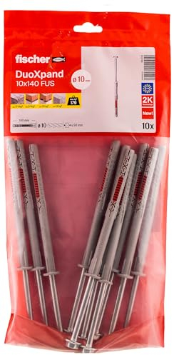 fischer DuoXpand 10 x 140 FUS, hochwertiger Universaldübel mit Sechskantschraube & angeformter U-Scheibe (10 Stk.), Dübel für starken Halt, ideal für poröse Baustoffe & randnahe Verankerungen