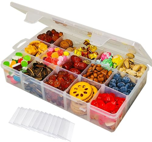 LAifu Snack Box Large, Snack Box with 15 Removable Compartments, Divided Snackle Boxes Trays with compartment for Candy, Spices, Fruits, Nuts, Chips, Cookies, Etc