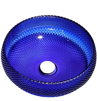 CLRAWSHB Blaues Badezimmer-Waschbecken, künstlerisches rundes Waschbecken aus gehärtetem Glas, Waschschüssel-Set mit goldenem Wasserhahn und Ablaufgarnitur (B)