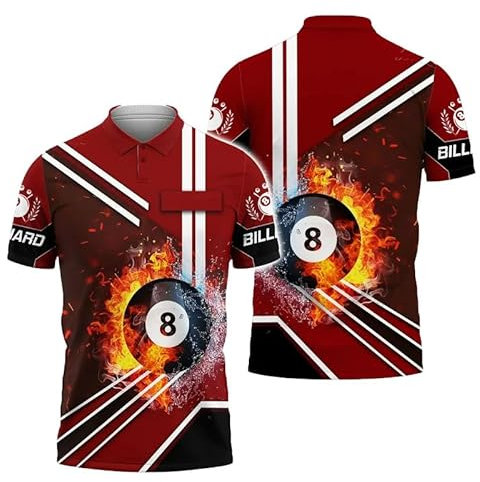 Herren Billard Snooker 3D-gedruckte Polo-T-Shirts Golfhemd Button-Down-Reverskragen Nr. 8 Schwarzer Ball Grafik Kurzarm Outdoor-Sport-Pullover-Tops