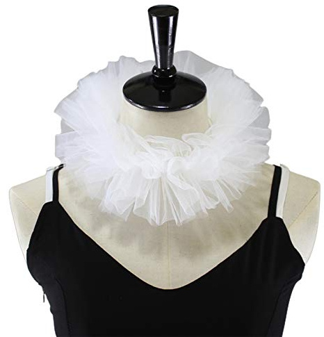 SUCHUANGUANG Damen Tüll-Kragen mit Rüschen, falsches Halsband, mehrlagiges Netzgewebe, Cosplay-Kostüm, Clown-Halsband, Weiß