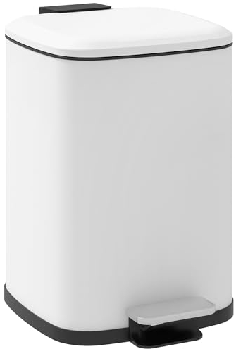 HOMCOM Bidone Immondizia da 12L a Pedale con Chiusura Silenziosa, Cestino Rifiuti in Metallo e PP, 24.5x32x34.5 cm, Bianco