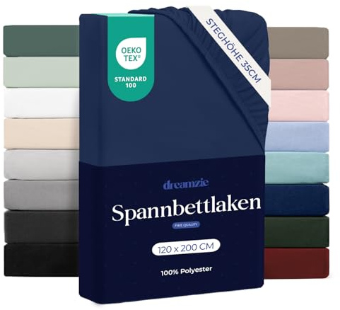 Dreamzie - Spannbettlaken 120x200cm - 100% Mikrofaser - Steghöhe 35cm | Dunkelblau · Ultraweich · OEKO-TEX Zertifiziert · Leintuch · Für hohe Matratzen · Atmungsaktiv · Pflegeleicht