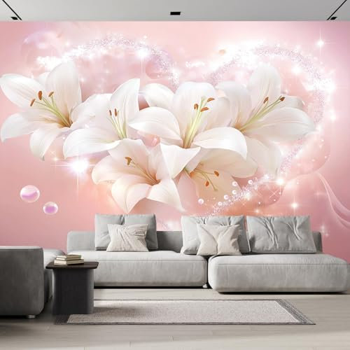 Wandbild Tapete Rosa Lilie Tapeten 400×280cm Foto Tapete Schlafzimmer Wohnzimmer，Moderne Romantische Liebe Bildtapete 3d Effekt Wandtapete