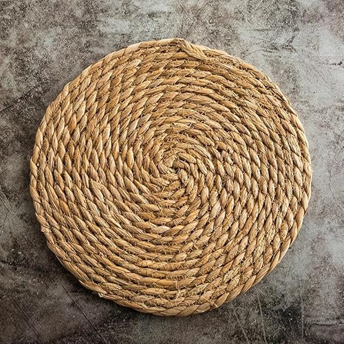placemat, 11-38cm Woven Placemats, Round Placemats Rattan Placemats, Wicker Water Hyacinth/Corn Husk Placemats, Braided Placemats Set Anti-Slip(Water Hyacinth,24cm)
