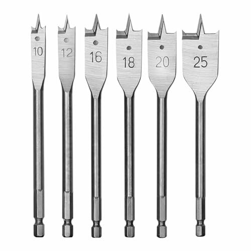 Workpro Set de Brocas 10, 12, 16, 18, 20, 25 mm Acero al Carbono Pala Madera 6 Piezas - Marca EAN: 6914280025193