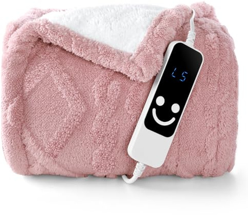 Hapiclody Heated Throw Blanket 127x152cm, Electric Blanket Throw with 5 Heating Levels & 12 Hours Auto Off,Flannel to Sherpa Super Cozy Heated Blankets for Bedding Sofa Machine Washable, Pink