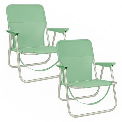 TIENDA EURASIA – Silla Playa Plegable | Pack de 2 Uds | Estructura de Aluminio y Textileno | Medidas 54x54x25/63 cm | Color Verde Agua | Peso Máximo Permitido 90Kg | Altura del Asiento 25 cm