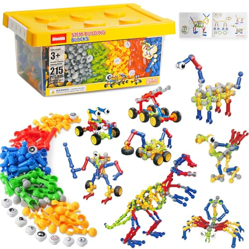 Afomida 215-STK Kreatives Baustein-Spielset - mit Aufbewahrung, Inklusive Dinosaurier, Roboter, Auto, Spinne, Lernspielzeug für Kinder, Geburtstagsgeschenk für Kinder, Jungen und Mädchen ab 5 Jahren