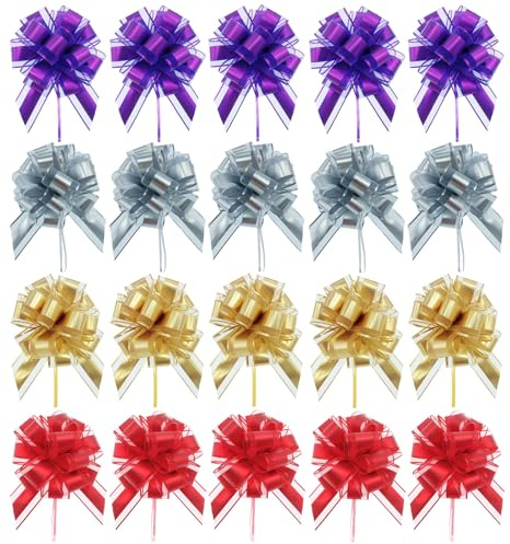 KEORHEZ 20 Stück Geschenkschleife Groß,Große Schleife Geschenk,Schleifen,Große Geschenkschleife,für Basteln Verpacken Hochzeit Geburtstag Weihnachten(Gold, Silber, Rot, Lila)