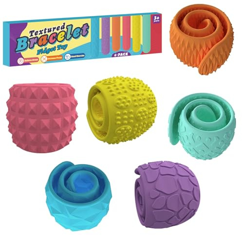 GREATRICH 6 Juguetes Sensoriales Autismo, Fidget Toy, Pulseras de Silicone Texturizadas para Ansiedad Niños, Juguete Calmante para Necesidades Especiales, Anti-Estrés Portátil para Viaje, Aula