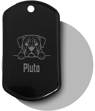 Personalisierte Hundemarke mit Gravur inkl. Kette und Silencer | Dog Tag mit Hunde-Motiv & Name | Erkennungsmarke für Halsband | Geschenk für Hundebesitzer (schwarz)