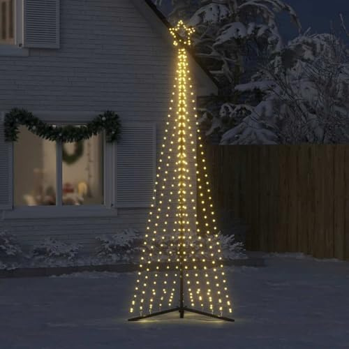 Festnight Luces Arbol Navidad para Exterior con Poste, Arbol de Navidad con Luces, 300 cm, Decoración Jardín Exterior Blanco cálido
