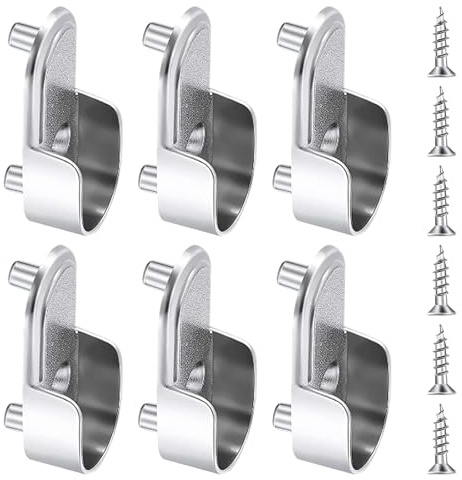 VBSYUYQ 6 Pcs 15mm Wardrobe Rail Brackets with Screws | 6 pack silver alloy wardrobe rod brackets with screws 15mm flange seat for closet rail mounting hardware