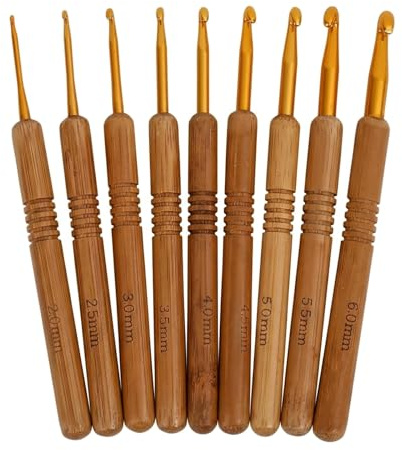 Häkelnadel Set SKA 9-Teilig, Ergonomische Häkelnadeln 2–6 Mm Mit Holzgriff, Stricknadeln Zubehör Für Anfänger Und Profis, Geeignet Für Wolle Zum Häkeln, Schals Und Pullover
