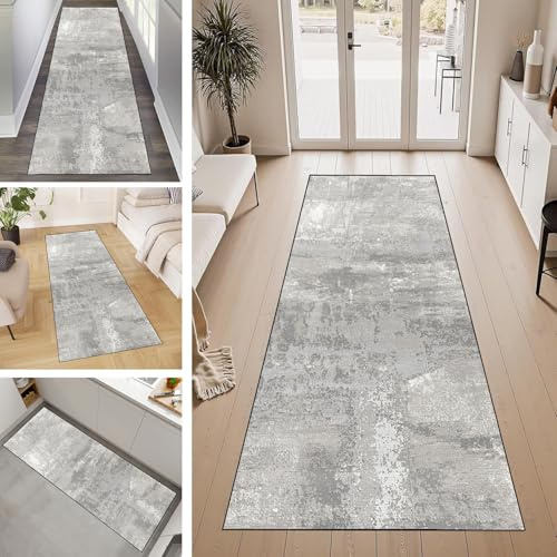 PilePoem Teppich Läufer Flur Küchen 60x200CM Waschbar rutschfest Waschbar Meterware Schlafzimmer Korridor Teppichläufer Lang, Länge Anpassbare, 40-120cm Breit,Minimalist Premium Gray