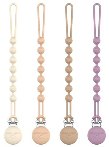 Cuddle Campus Silicone Pacifier Clip Holder with One Piece Design, Pack of 4 Soft Flexible Binky Clips with Texture for Baby Boy and Girl (0-6M) Set 3