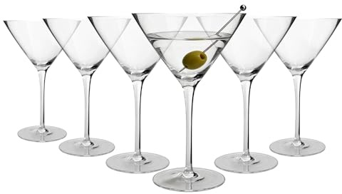 Argon Tableware Hoxton Crystal Martini Glasses 260ml - Pack of 6, Lead-Free Crystal Cocktail Glass Set, Classic Inverted Cone Design, Wide Brim for Gins & Martinis, Gift Boxed