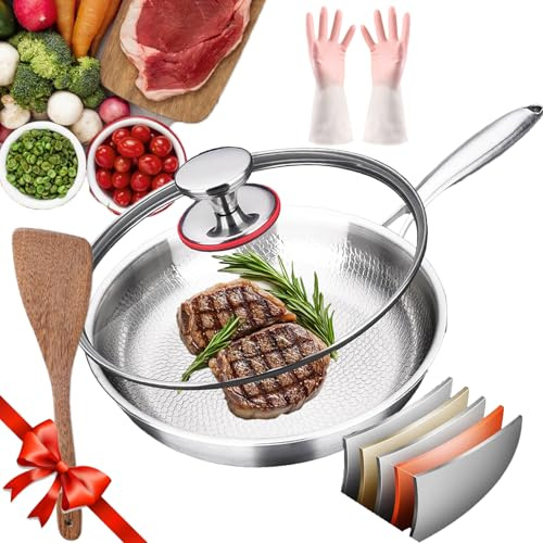GXHNB Poele Titane Martelé, PoêLe à Frire En Titane Non RevêTue Haut De Gamme Pour La Cuisine, AntiadhéSive, éPaisse (Avec couvercle,30cm)