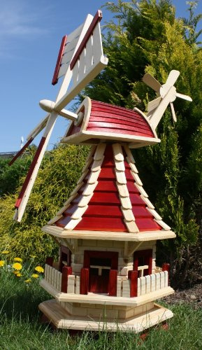Molino de viento de jardín de madera con solar rojo tipo 2