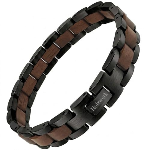 Holzwerk JUESSEE Natur Holz Armband für Damen und Herren Holzarmband Herrenarmband Damenarmband Braun Schwarz Walnuss Einstellbar inkl. Armbandkürzer und Aufbewahrungsbox