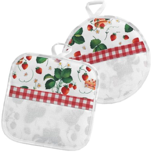 Presine da Cucina da ricamare a punto croce, Set da 2 Pezzi presine da cucina con tela aida, Rotonda e Quadrata, Coppia di presine a fantasia Fragole