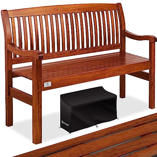 KESSER® Gartenbank Holz wetterfest 125cm Holzbank Garten 2-3 Sitzer, Sitzbank Outdoor, Balkonbank aus Massivholz, Parkbank 320 kg belastbar für Garten, Terrasse & Balkon inkl. Abdeckung, Dunkelbraun