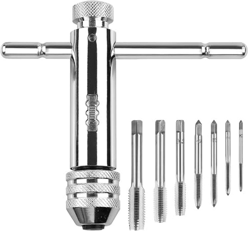 Kinesgsg 5 stycken gängtappar set justerbar, M3 M4 M5 M6 M8 med T-handtag vindjärnspärrhake gängklippare hållare nyckel, lätt att hålla, för elmekaniker, ingenjörer