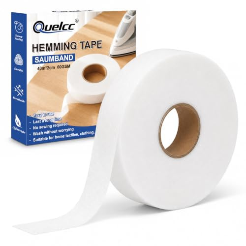 Quelcc 40m Saumband Aufbügelband Weiß 60GSM Starkes Bügelband zum Kürzen von Hosen Gardinen ohne Nähen Textilklebeband Waschfest