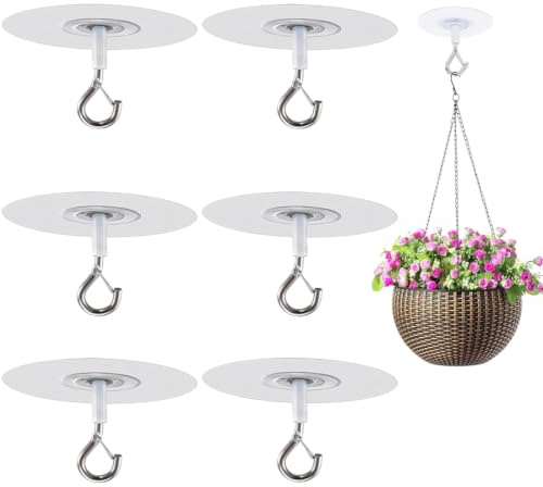 FIKZOM 6 Stück Deckenhaken Selbstklebend Ohne Bohren, Klebehaken Extra Stark Outdoor Wetterfest, Vielseitig für Pflanzenaufhängung und Kabelorganisation in Wohnung und Balkon